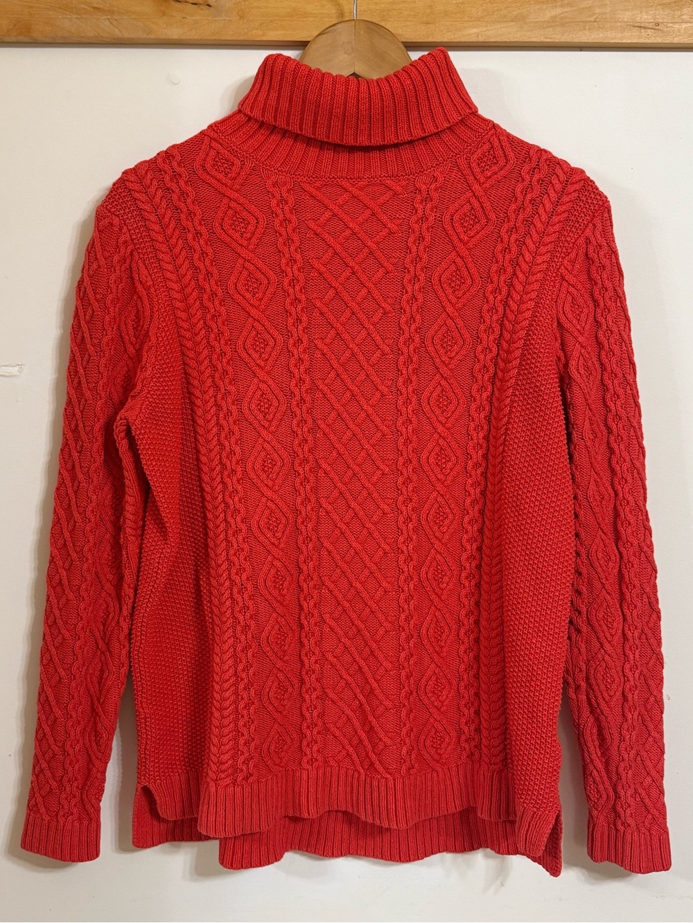 Lands' End Orange Cable Turtleneck Sweater